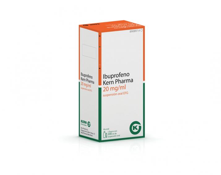 Túnica Pasivo pantalla Ibuprofeno Kern Pharma EFG 20 mg-ml, 200 ml